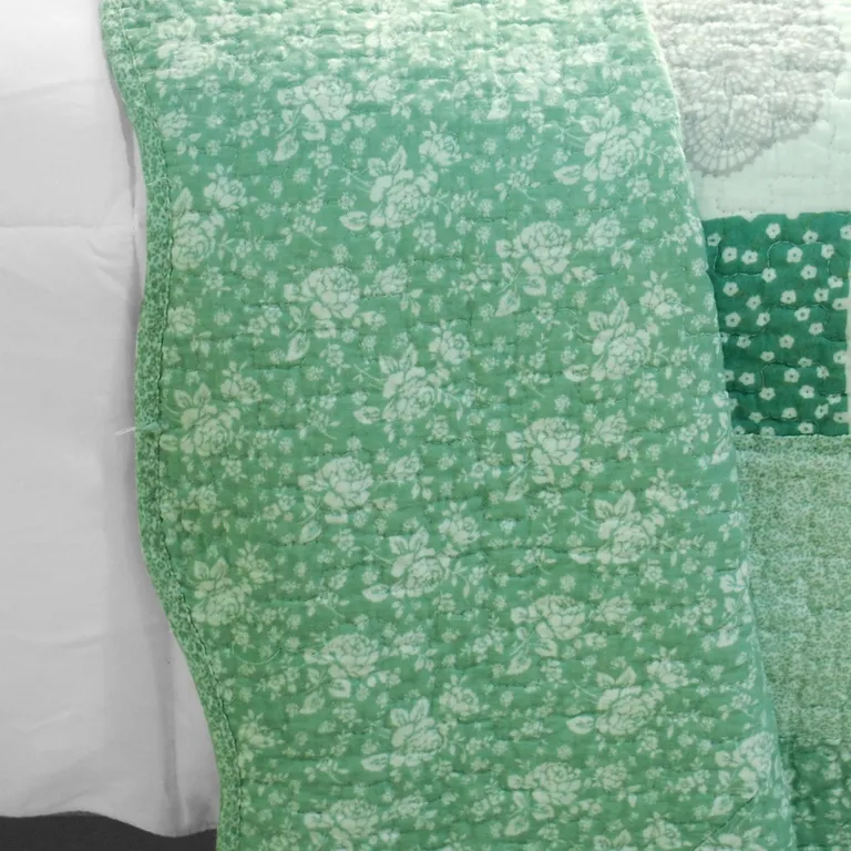 Green Fields - Cotton 3PC Vermicelli-Quilted Printed Quilt Set (Full/Queen Size) Photo 3