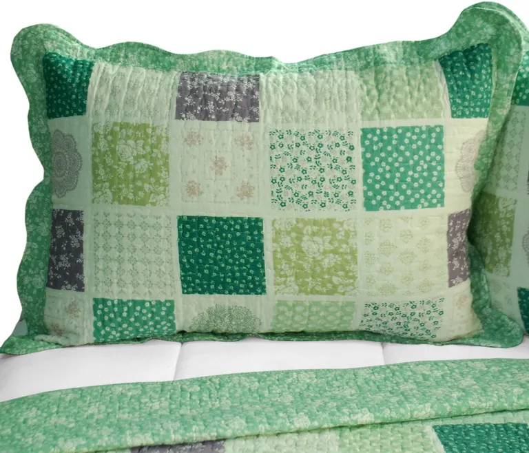 Green Fields - Cotton 3PC Vermicelli-Quilted Printed Quilt Set (Full/Queen Size) Photo 2