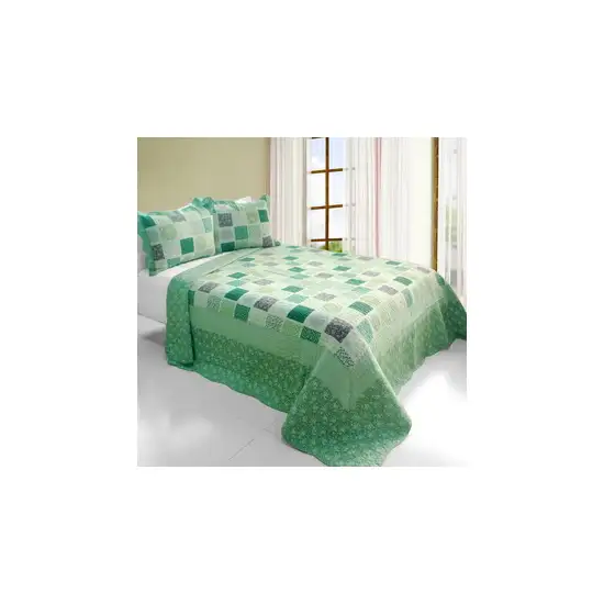 Green Fields -  Cotton 3PC Vermicelli-Quilted Printed Quilt Set (Full/Queen Size) Photo 2