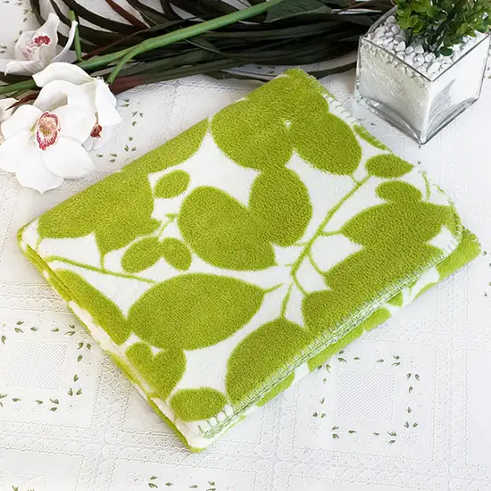 Green Leaves -  Japanese Coral Fleece Baby Throw Blanket (26 by 39.8 inches) Photo 1