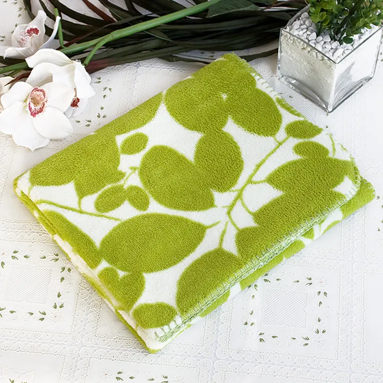 Green Leaves - Japanese Coral Fleece Baby Throw Blanket (26 by 39.8 inches) Photo 1