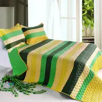 Photo of Green World - 3PC Vermicelli-Quilted Striped Quilt Set (Full/Queen Size)