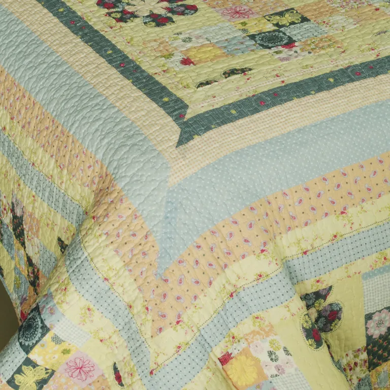 Halcyon Harmony - 100% Cotton 3PC Vermicelli-Quilted Patchwork Quilt Set (Full/Queen Size) Photo 4