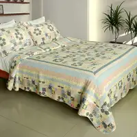 Photo of Halcyon Harmony - 100% Cotton 3PC Vermicelli-Quilted Patchwork Quilt Set (Full/Queen Size)
