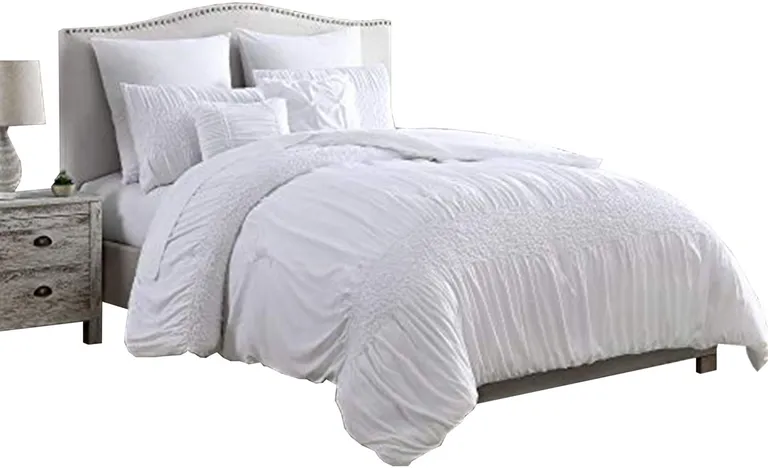 Hamburg 7 Piece Queen Size Comforter Set with Textured Details The Urban Port, White Photo 1