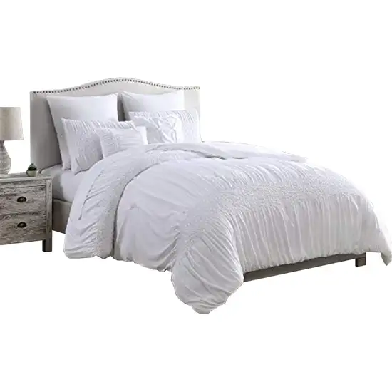 Hamburg 7 Piece Queen Size Comforter Set with Textured Details The Urban Port, White Photo 1