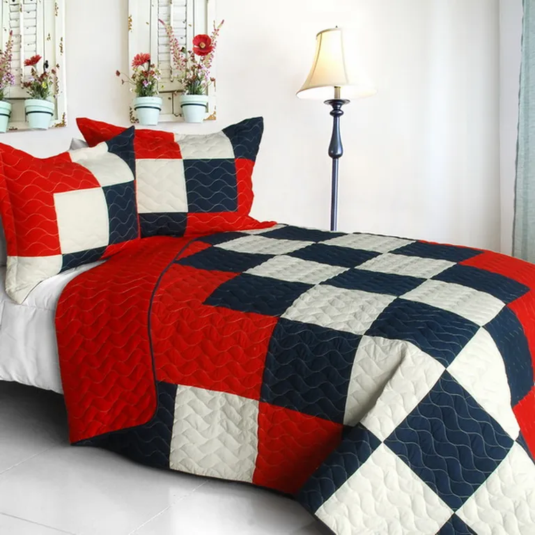 Handsome Prince - 3PC Vermicelli-Quilted Patchwork Quilt Set (Full/Queen Size) Photo 1