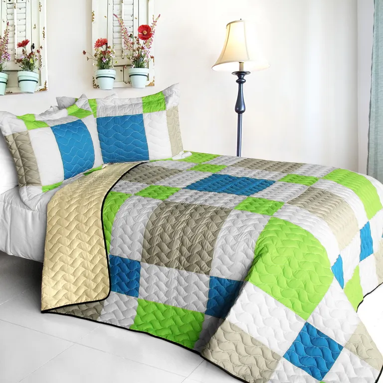 Happiness Field - 3PC Vermicelli - Quilted Patchwork Quilt Set (Full/Queen Size) Photo 1