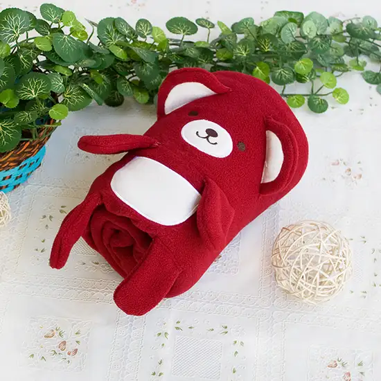 Happy Bear - Dark Red -  Embroidered Applique Coral Fleece Baby Throw Blanket (42.5 by 59.1 inches) Photo 1