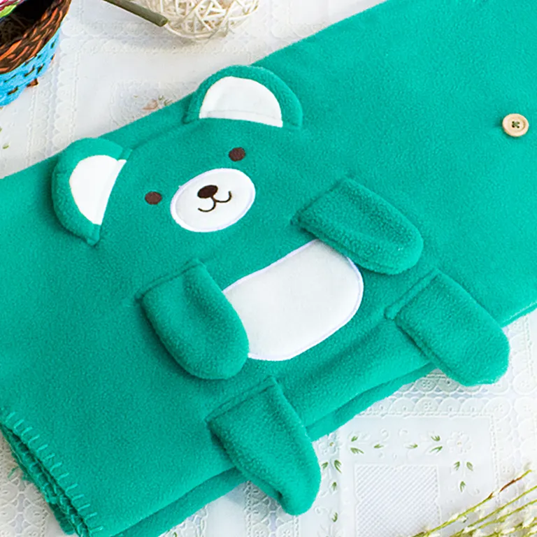 Happy Bear - Green - Embroidered Applique Coral Fleece Baby Throw Blanket (42.5 by 59.1 inches) Photo 3