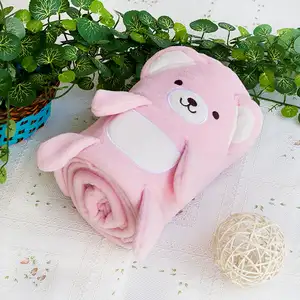 Photo of Happy Bear - Pink - Embroidered Applique Coral Fleece Baby Throw Blanket (42.5 by 59.1 inches)