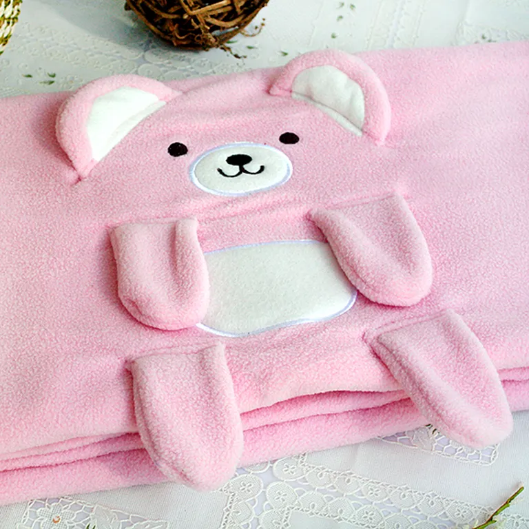 Happy Bear - Pink - Embroidered Applique Coral Fleece Baby Throw Blanket (42.5 by 59.1 inches) Photo 3