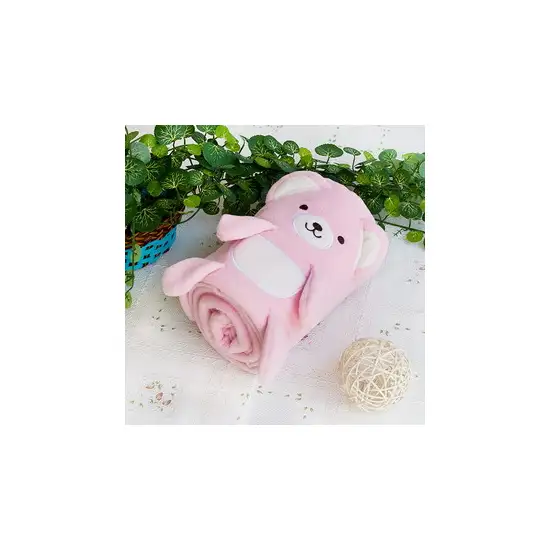 Happy Bear - Pink -  Embroidered Applique Coral Fleece Baby Throw Blanket (42.5 by 59.1 inches) Photo 2