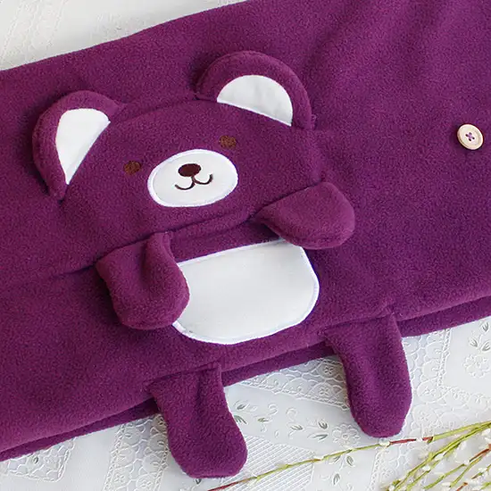 Happy Bear - Purple -  Embroidered Applique Coral Fleece Baby Throw Blanket (42.5 by 59.1 inches) Photo 4