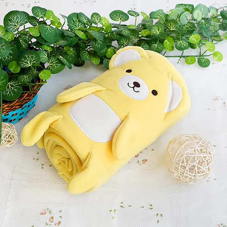 Happy Bear - Yellow - Embroidered Applique Coral Fleece Baby Throw Blanket (42.5 by 59.1 inches) Photo 1