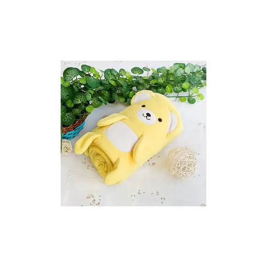 Happy Bear - Yellow -  Embroidered Applique Coral Fleece Baby Throw Blanket (42.5 by 59.1 inches) Photo 2