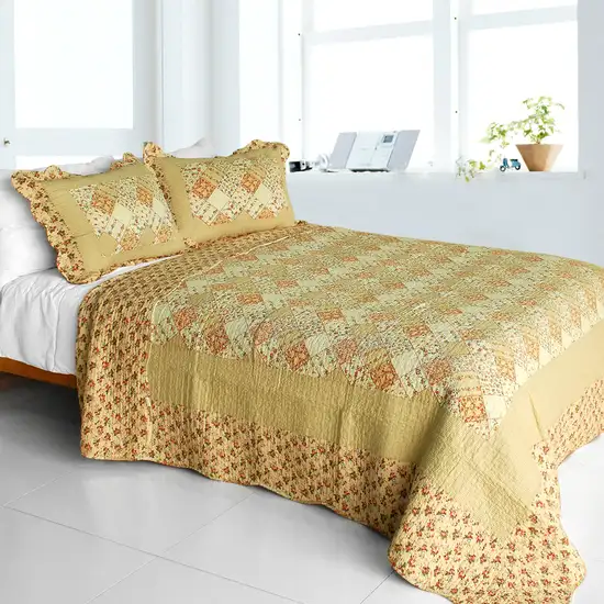 Harvest Season -  Cotton 3PC Vermicelli-Quilted Patchwork Quilt Set (Full/Queen Size) Photo 1