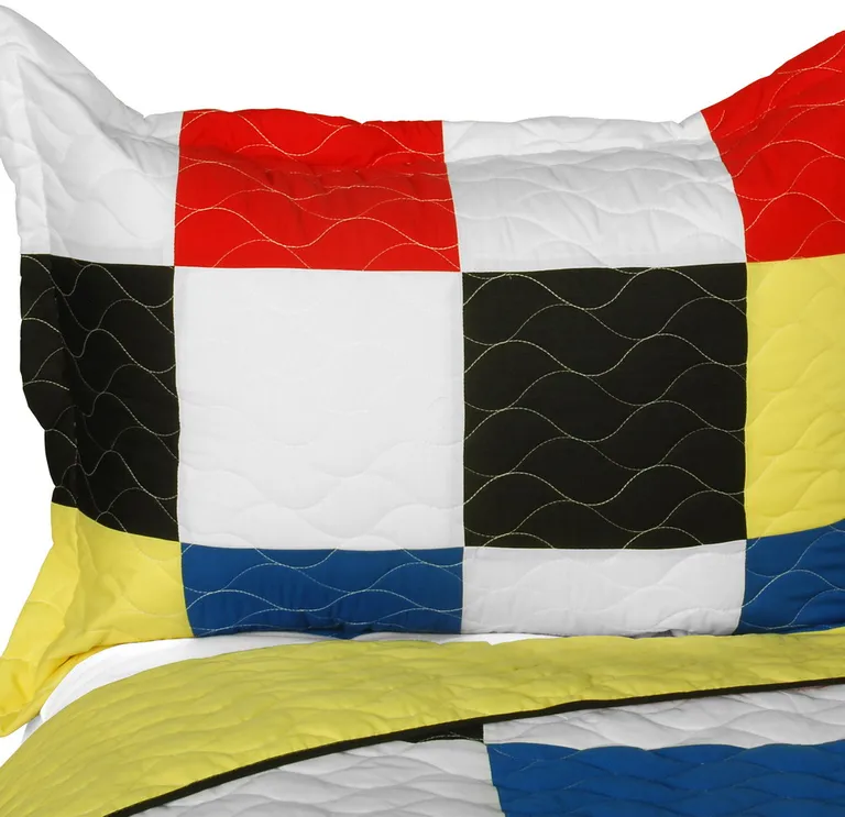 Hodgepodge - Vermicelli-Quilted Patchwork Plaid Quilt Set Full/Queen Photo 2