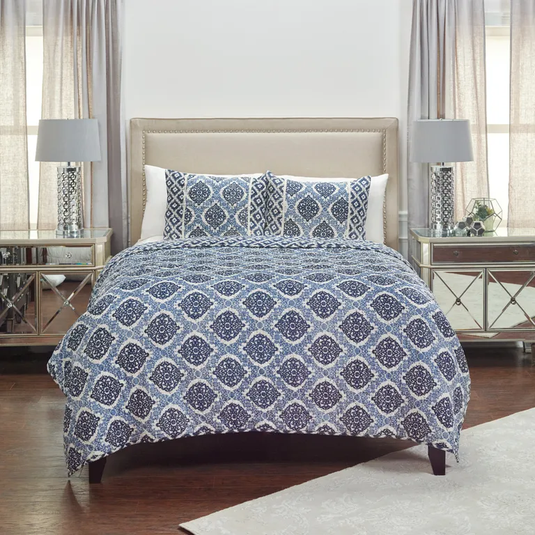 Indigo Queen 100% Cotton 300 Thread Count Machine Washable Down Alternative Comforter Photo 5