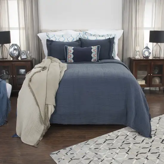 Indigo Queen 100% Cotton 300 Thread Count Machine Washable Down Alternative Comforter Photo 7