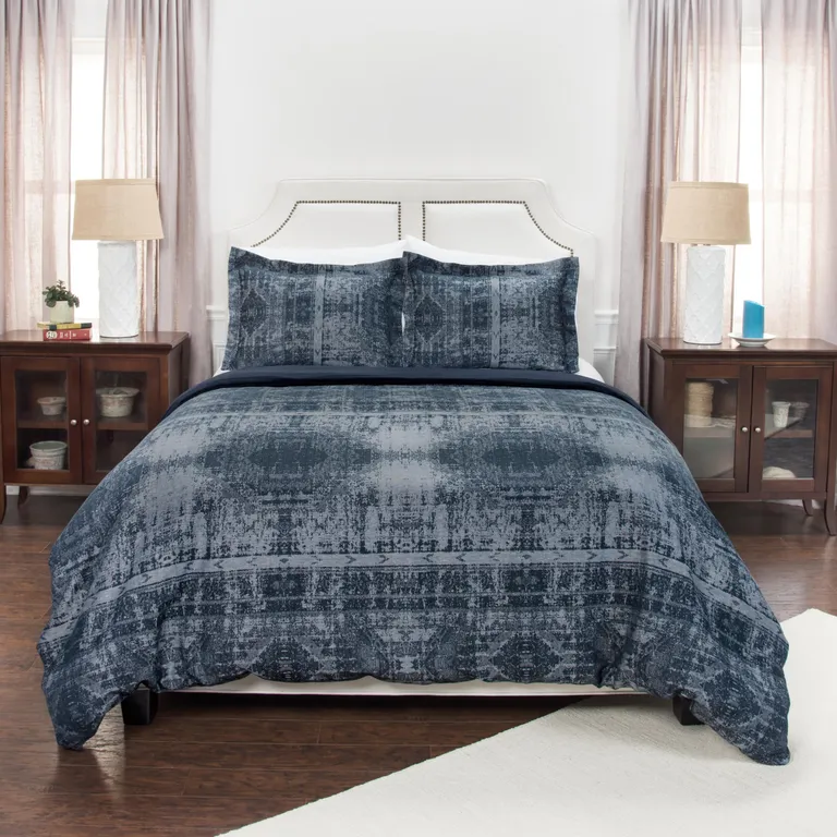 Indigo Queen 100% Cotton 300 Thread Count Washable Duvet Cover Photo 2