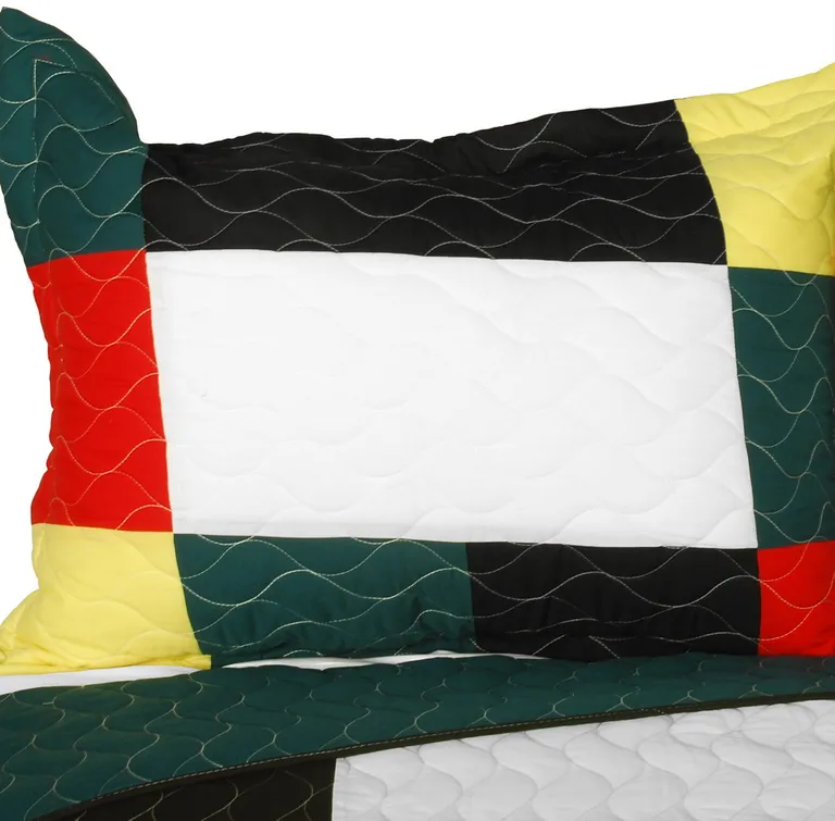 Italianism - Vermicelli-Quilted Patchwork Striped Quilt Set Full/Queen Photo 2