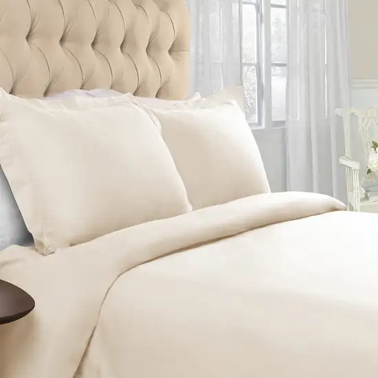 Ivory  Cotton Blend Thread Count Washable Duvet Cover Set Photo 5