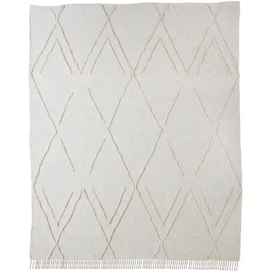 Ivory Geometric  Cotton Coverlet With Fringe Photo 2