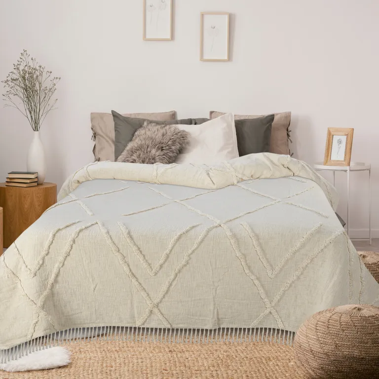 Ivory Woven Cotton Geometric Throw Photo 4