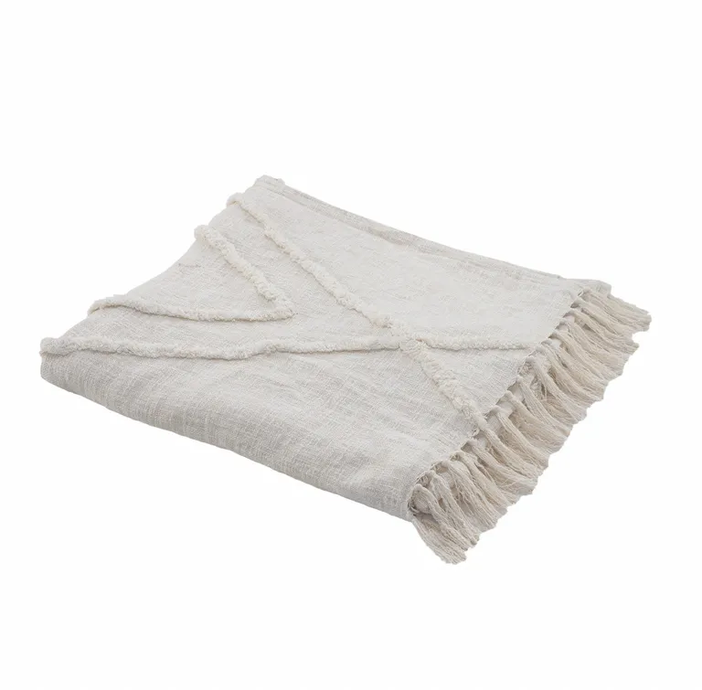 Ivory Woven Cotton Geometric Throw Photo 2