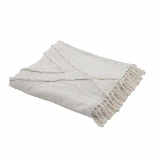 Ivory Woven Cotton Geometric Throw Photo 2