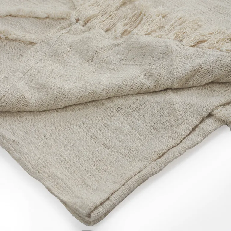 Ivory Woven Cotton Geometric Throw Photo 3