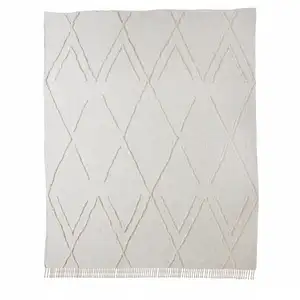 Photo of Ivory Woven Cotton Geometric Throw