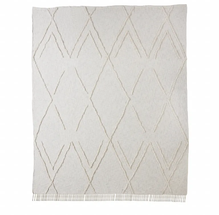 Ivory Woven Cotton Geometric Throw Photo 1