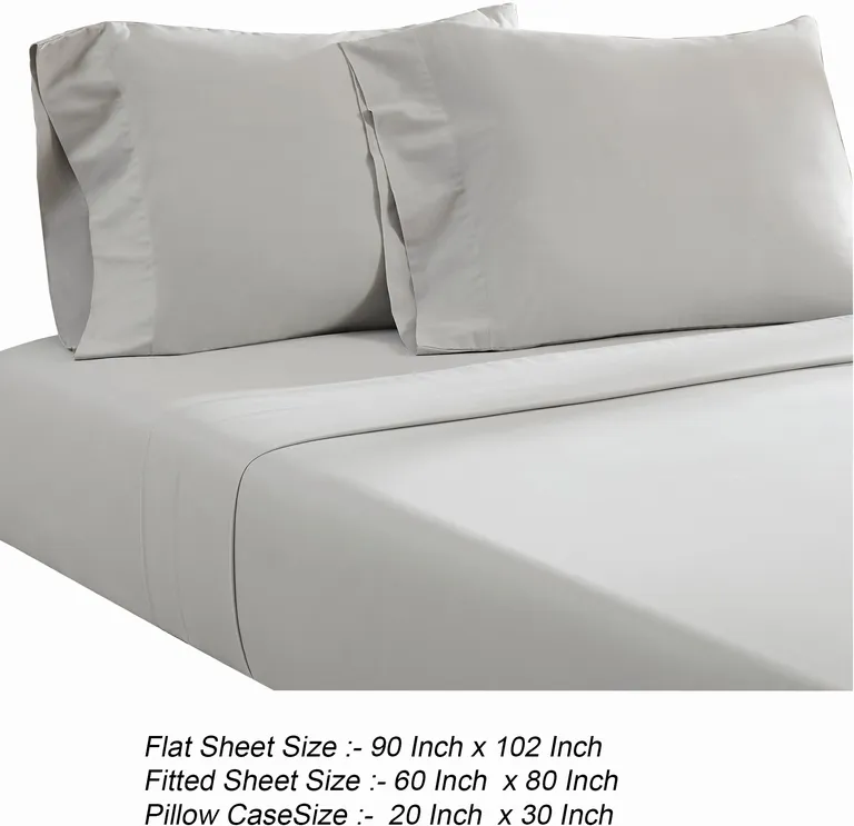Ivy 4 Piece Queen Size Cotton Soft Bed Sheet Set, Prewashed, Light Gray Photo 5