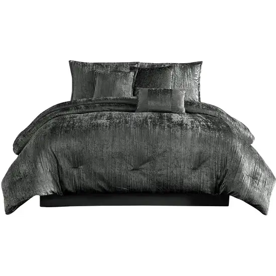 Jay 7 Piece King Comforter Set, Polyester Velvet, Deluxe Texture, Gray Photo 1