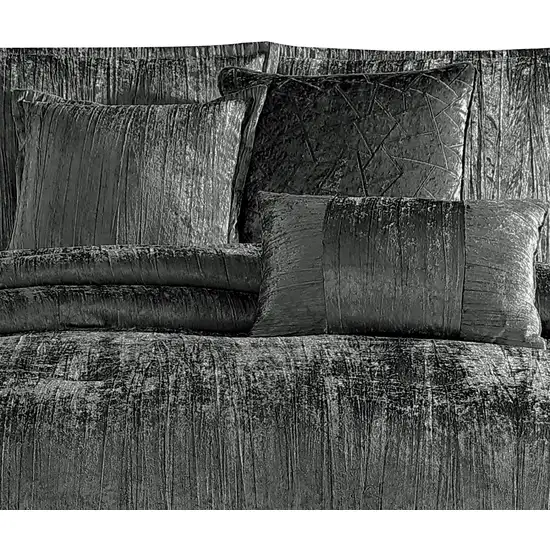 Jay 7 Piece King Comforter Set, Polyester Velvet, Deluxe Texture, Gray Photo 2