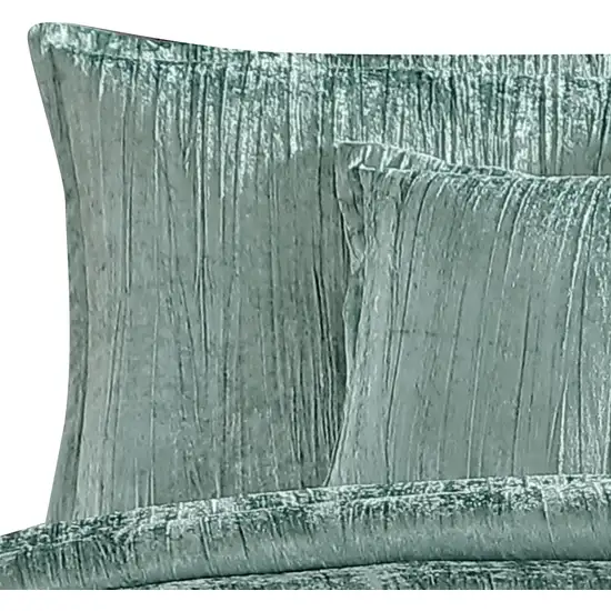 Jay 7 Piece King Comforter Set, Polyester Velvet Deluxe Texture, Green Photo 2