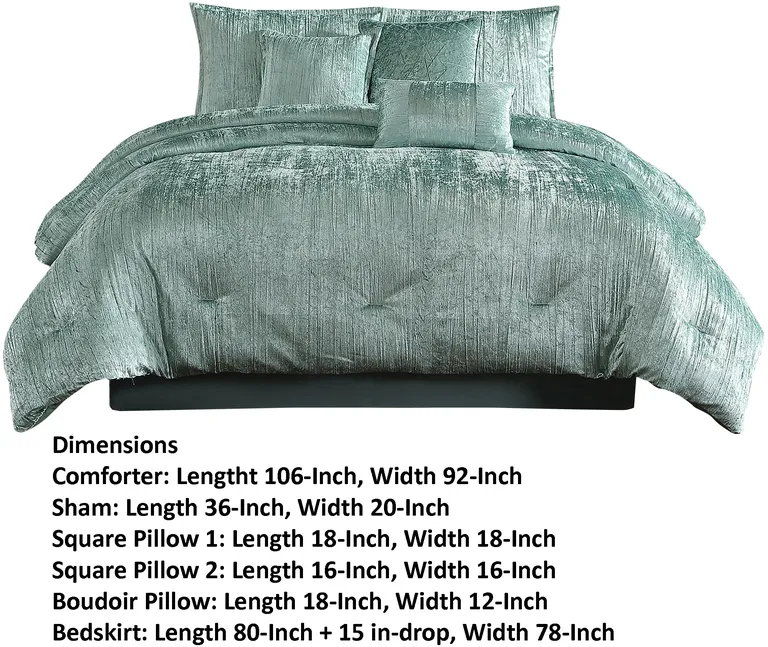 Jay 7 Piece King Comforter Set, Polyester Velvet Deluxe Texture, Green Photo 5