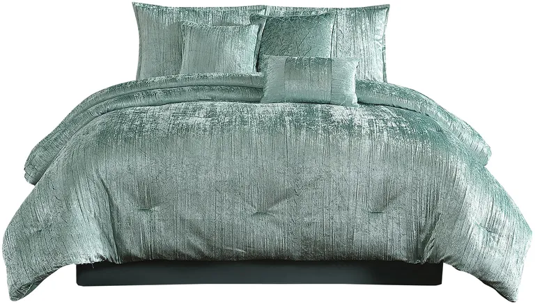 Jay 7 Piece King Comforter Set, Polyester Velvet Deluxe Texture, Green Photo 1