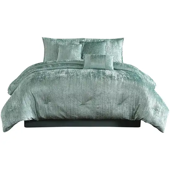 Jay 7 Piece King Comforter Set, Polyester Velvet Deluxe Texture, Green Photo 1