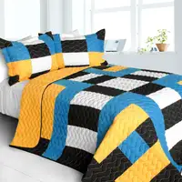 Photo of Jessie J - Vermicelli-Quilted Patchwork Geometric Quilt Set Full/Queen