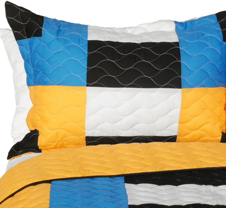 Jessie J - Vermicelli-Quilted Patchwork Geometric Quilt Set Full/Queen Photo 2