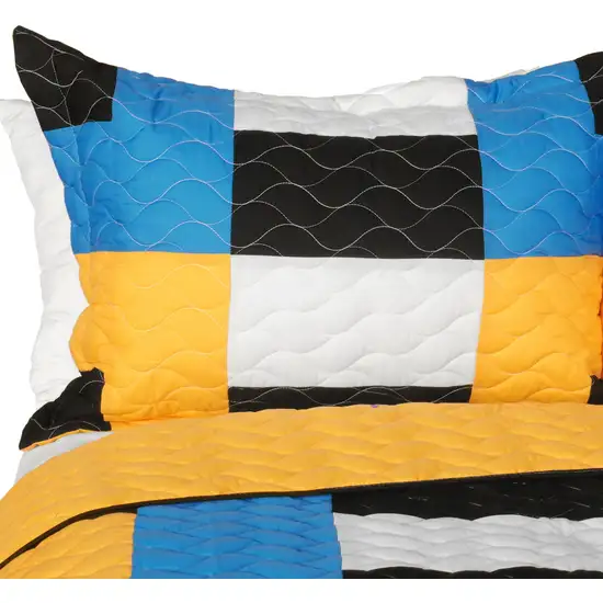 Jessie J -  Vermicelli-Quilted Patchwork Geometric Quilt Set Full/Queen Photo 2