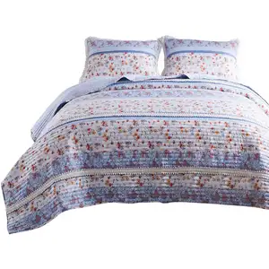 Photo of Joa 3 Piece Microfiber King Quilt Set, Floral Print, Lace Trim