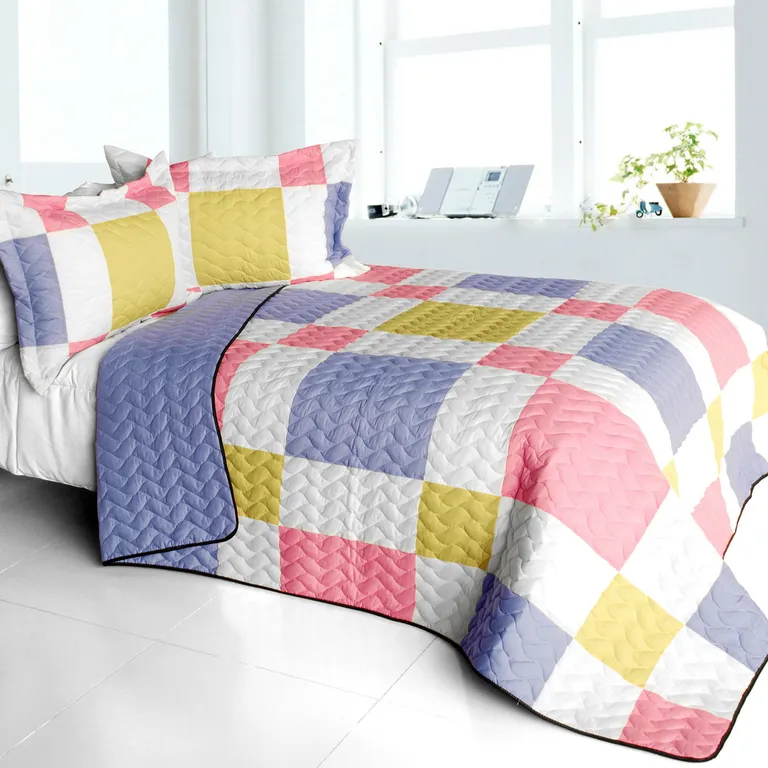 Joy of Love - 3PC Vermicelli - Quilted Patchwork Quilt Set (Full/Queen Size) Photo 1
