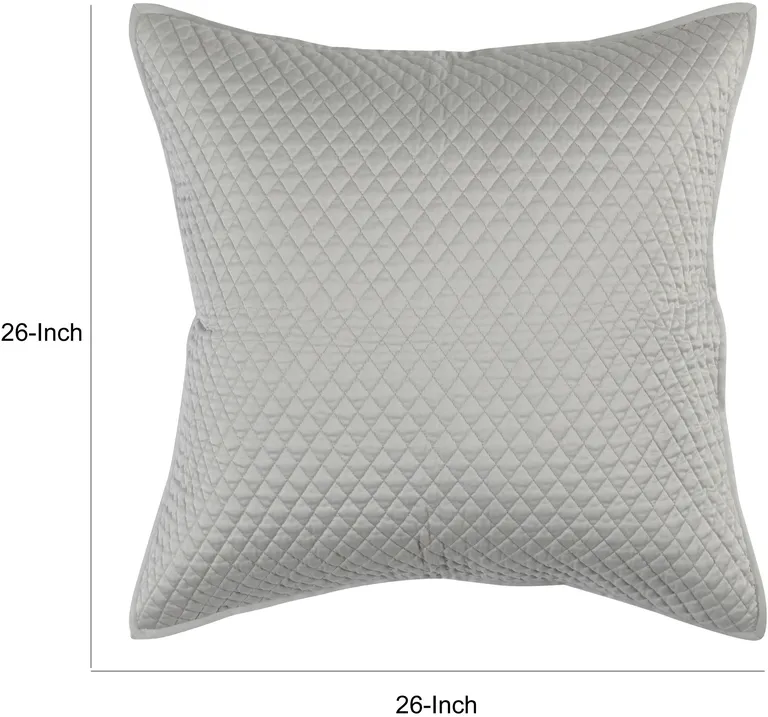 Kahn 26 Inch Hand Stitched Sateen Euro Pillow Sham, Cotton Fill, Silver Photo 5