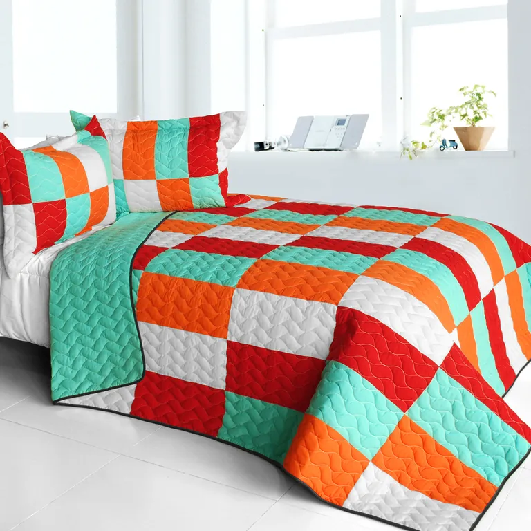 Kaleidoscope - 3PC Vermicelli - Quilted Patchwork Quilt Set (Full/Queen Size) Photo 1