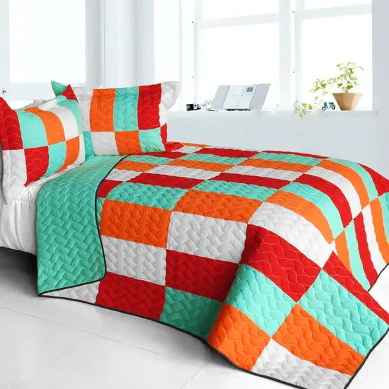 Kaleidoscope -  3PC Vermicelli - Quilted Patchwork Quilt Set (Full/Queen Size) Photo 1