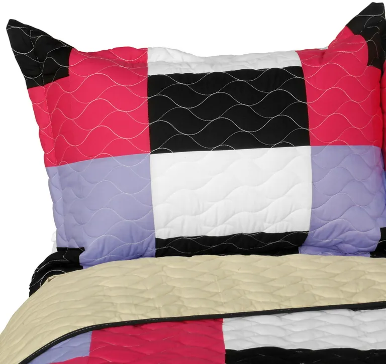 Kamelia - Vermicelli-Quilted Patchwork Geometric Quilt Set Full/Queen Photo 2